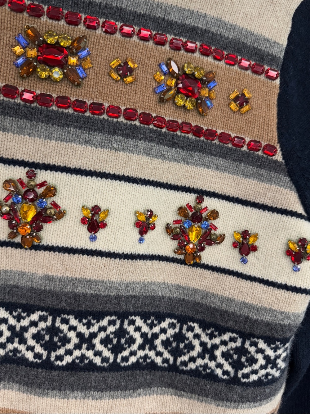 J. Crew Fair Isle Rhinestone Jeweled 100% Wool Sweater - Picture 6 of 8